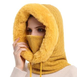 Cagoule Femme Fourrure Jaune