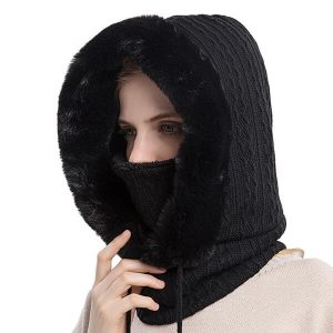 Cagoule Femme Tricot Noir Chauffante