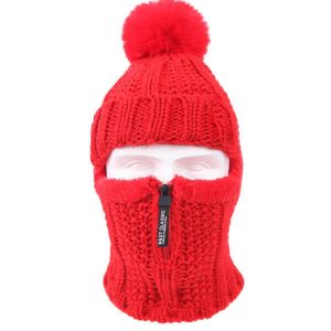 Cagoule rouge ski avec pompon